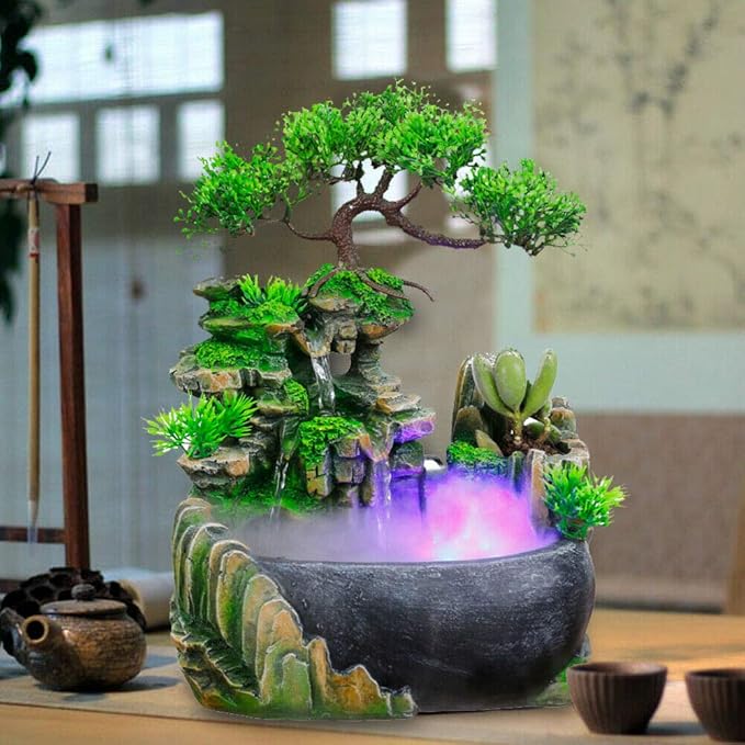 Atomizing Rockery Water Fountain Desktop Chinese Fengshui LED Lamp Waterfall Office Decoration and Crafts Decorative