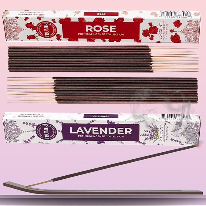 Trumiri Incense Sticks - Combo Pack of 40 Insence-Sticks - 20 Rose + 20 Lavender - Insenses - Insents - Incents - Inscense - Incence - Incienso - All Natural Incense Sticks TRUMIRI