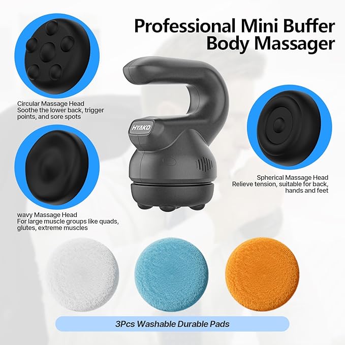 HYAKO Handheld Professional Mini Orbital Buffer Relief Massager, Adjustable Multi-Speed Vibration Deep Tissue Body Chiropractic Massager for Neck, Shoulder, Leg,Back muscle pain relief massage therapy - Bloomnest