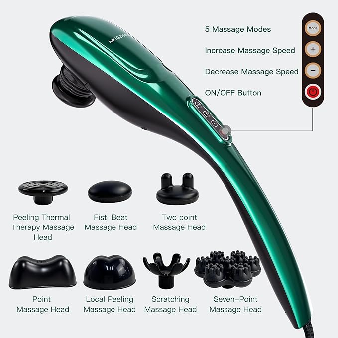 Handheld Back Massager | Deep Tissue Percussion Massage for Back, Neck, Shoulders, Waist and Legs (dark green) - Bloomnest