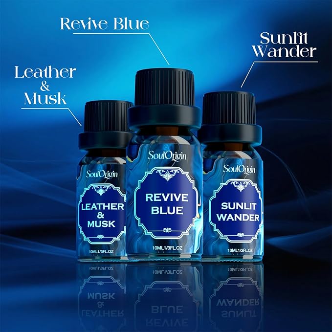 Cologne Fragrance Oils Set, Essential Oil for Diffuser, Men Scent Diffuser Oil, Use for Soap Candle Making, Cologne, Leather&Musk, Revive Blue, Sunlit Wander, Gentleman's Blend, Night Code - Bloomnest
