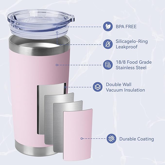 HASLE OUTFITTERS 20oz Stainless Steel Tumblers Bulk, Insulated Travel Cup with Lid, Double Wall Vacuum Coffee Mug for Cold & Hot Drinks 12 Pack, Light Pink - Bloomnest