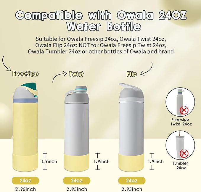 2PCS Silicone Water Bottle Boot, Compatible with Owala 24oz 32oz 40oz, Protective Anti-Scratch & Anti-Dent No Noise Sleeve Cover for FreeSip/Twist/Flip Water Bottles (Sunny Daze, 24oz) BKBY