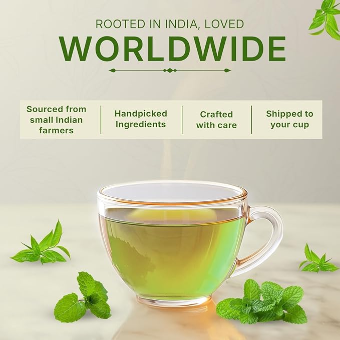 Tealeaf & Co. Mint Green Tea Bags Blended with Fresh Herbs - Spearmint & Peppermint Tea - Contains Low Caffeine - Gluten Free - 100 Teabags (7.055oz/200gm) - Bloomnest