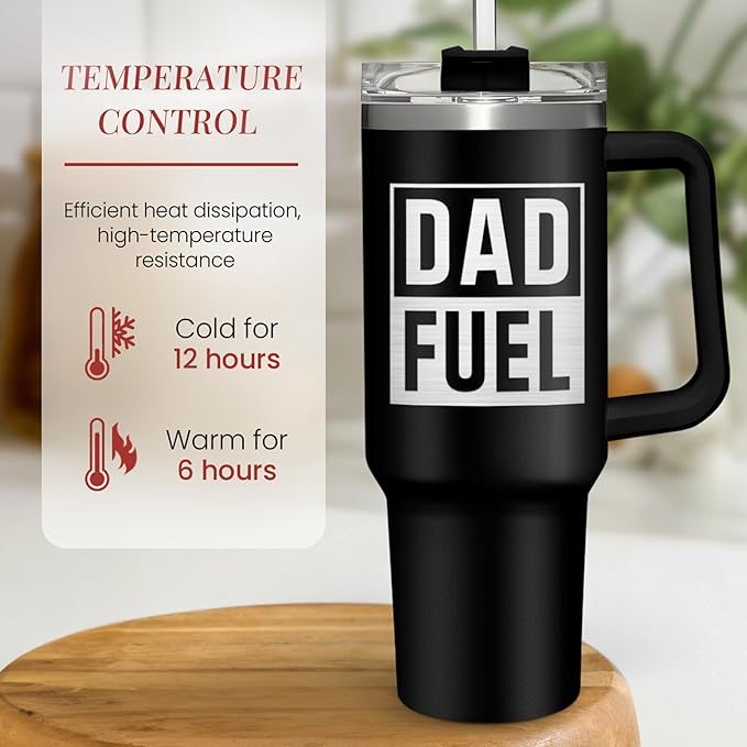 Dad Gifts from Daughter Son, Dad Fuel Tumbler with Handle 40oz, Stainless Steel Insulated Cup Gift Set with Lid & Straw, Coffee Tumblers for Dads Father's Day Birthday Christmas - Bloomnest