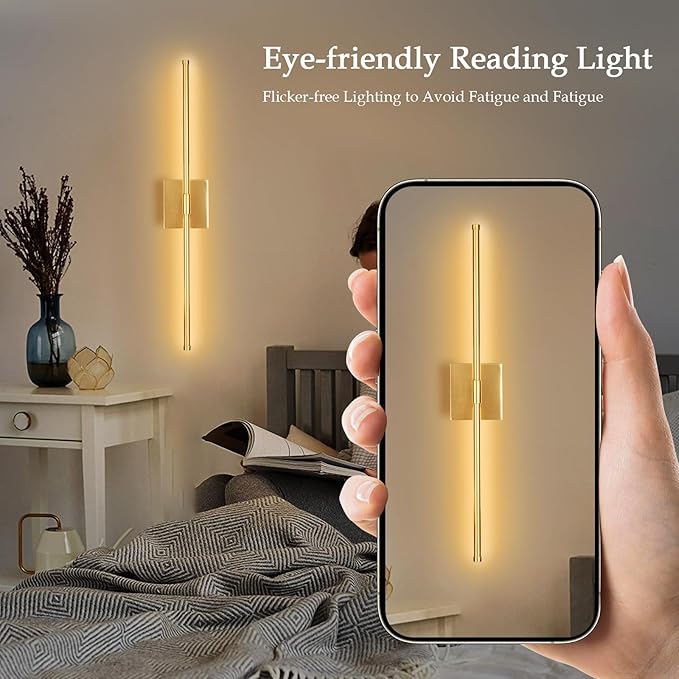 LED Wall Sconces with Remote Control, 5 Colors 3000K-6500K & Dimmable, Hardwire Wall Light with Timer & Night Light, LED Gold Wall Lamps for Living Room, Bedroom, 27.55 Inch - Bloomnest
