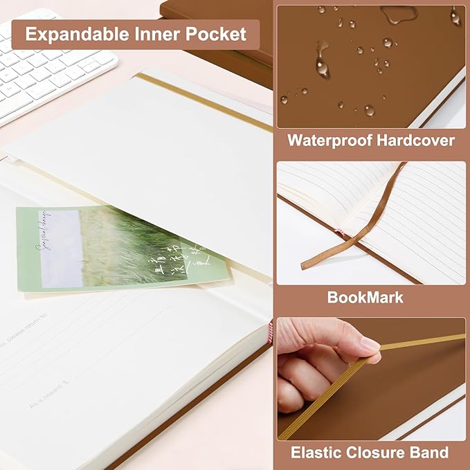 COMIX B5 Lined Journal Notebooks, 240 Pages, 6.9 x 9.8 Inches, Brown, Hardcover Journaling Notebooks for Men & Women- Fits for Office, Business, School, Notes Taking & Writing - Bloomnest