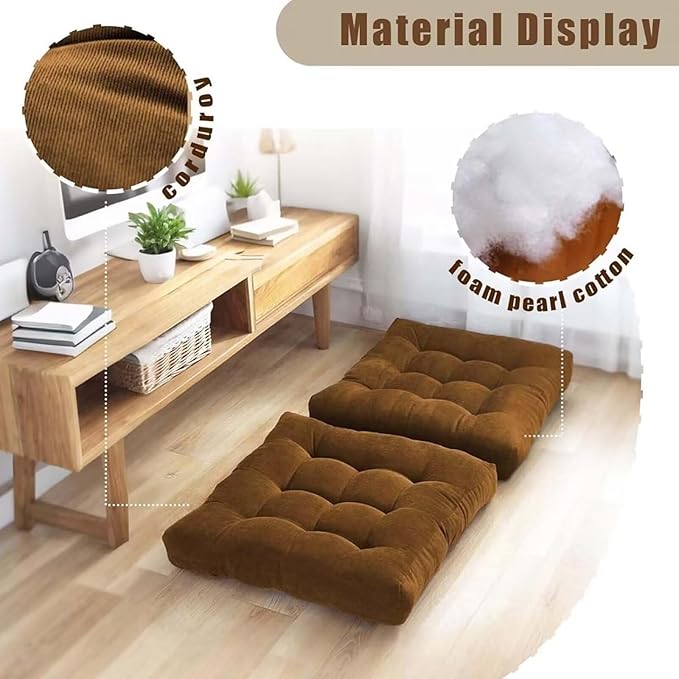18x18in Floor Pillows Set Square Chair Cushion Pad for Sitting Tufted Corduroy Seat Cushions for Living Room Balconies Office Yellow - Bloomnest