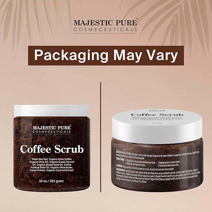 MAJESTIC PURE Arabica Coffee Scrub - All Natural Exfoliating Body Scrub for Skin Care, Stretch Marks, Acne & Cellulite, Reduce the Look of Spider Veins, Eczema, Age Spots & Varicose Veins - 10 Ounces - Bloomnest