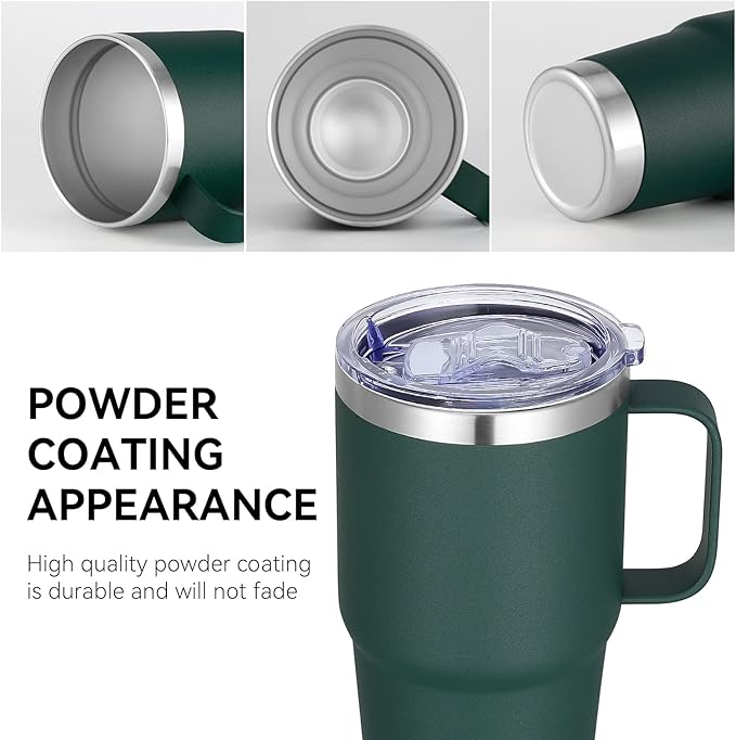 VEGOND 20 oz Tumbler Bulk with Handle Lid and Straw, Stainless Steel Insulated Travel Coffee Mug Set, Spill Proof Double Wall Metal Tumblers Cups, Dark Green 6 Pack - Bloomnest