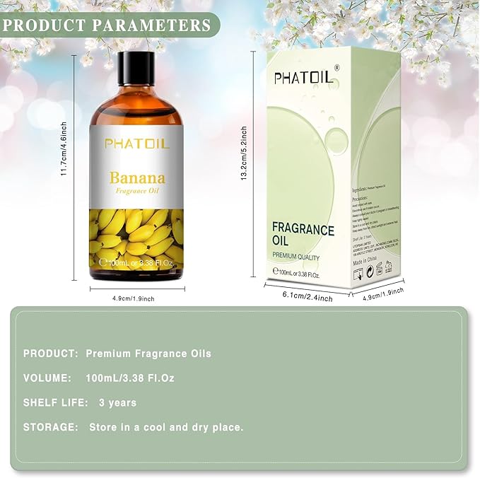 PHATOIL 3.38FL.OZ Banana Fragrance Oils for Aromatherapy, Essential Oils for Diffusers for Home, Perfect for Diffuser, Yoga, Skin Care, DIY Candle and Soap Making - 100ml - Bloomnest