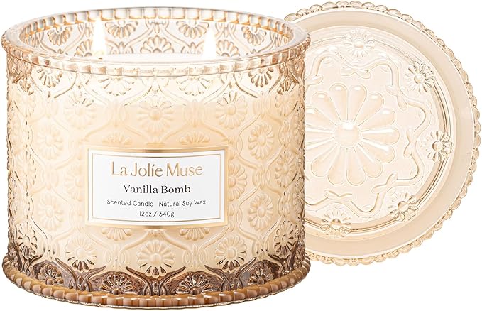 LA JOLIE MUSE Vanilla Bomb Candle | Lemon Zest, Fressia & Patchouli | 12 oz Large 2-Wick Soy Wax Candle | 60 Hours Clean Burn | Gift-Ready for Hosts | Elegant Home Décor - Bloomnest