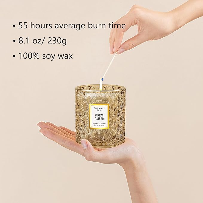 Chloefu LAN Amber Candles, Luxury Candle for Home Scented, Long Burning Time, Holiday Gifts, All Natural Soy Wax Decorative Candles, Scented Candle Gifts for Men&Women, 8.1oz - Bloomnest