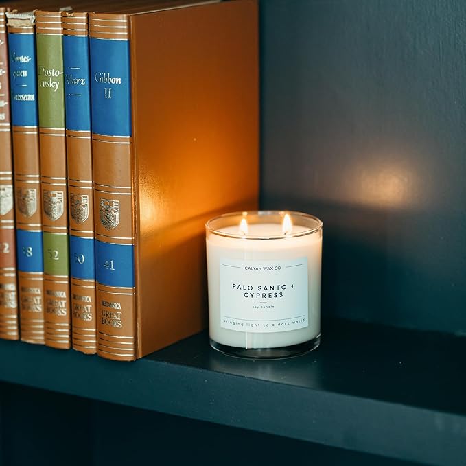 Calyan Wax Co. 2 Wick Candle, Palo Santo + Cypress Scented Candle, 37 Hour Burn Time, Aromatherapy Soy Candles, Non Toxic & Vegan Soy Wax, Glass Tumbler Scented Candles, 12.5oz - Bloomnest
