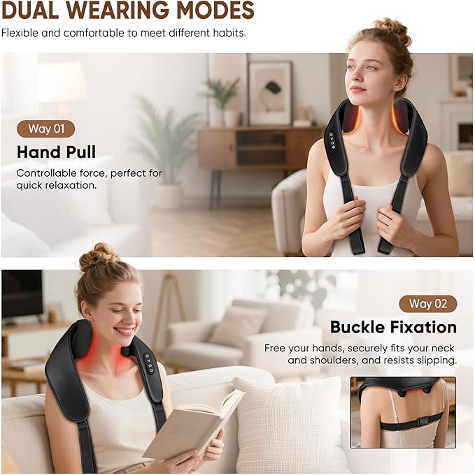 Shiatsu Neck and Back Massager, Shoulder Massager for Pain Relief Deep Tissue, Cordless 4D Deep Tissue Kneading Massage Pillow with Heat for Neck, Back, Legs, Shiatsu Massager Gifts for Men Women