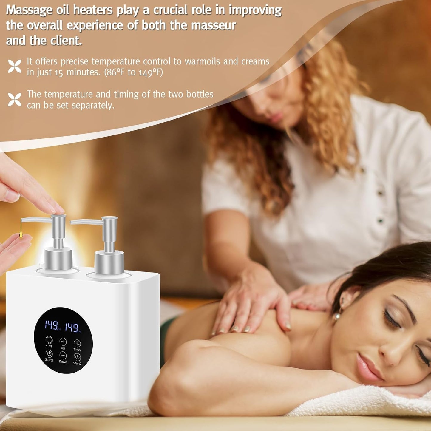 Meifuly Massage Oil Warmer for SPA, Body Oils Heater with 4 Bottles Dispenser, Professional Electric Lotion Digital Heater for Salon Home, Adjustable Constant Temperature