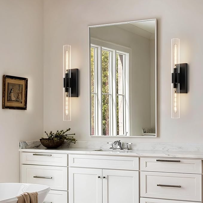 24.8" L Wall Sconces Set of 2, Black Wall Lights Fixtures Morden Cylinder Wall Light for Bathroom Vanity Light Indoor Wall Mounted Lamps for Living Room,Bedroom,Hallway - Bloomnest