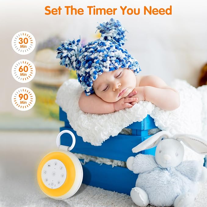 Portable White Noise Sound Machine for Baby, Kids, Adults Sleep - 24 Soothing Natural Sounds, 7 Color Night Light, Portable Wireless Bluetooth Speaker for Home, Travel, Nursery, Office - Bloomnest