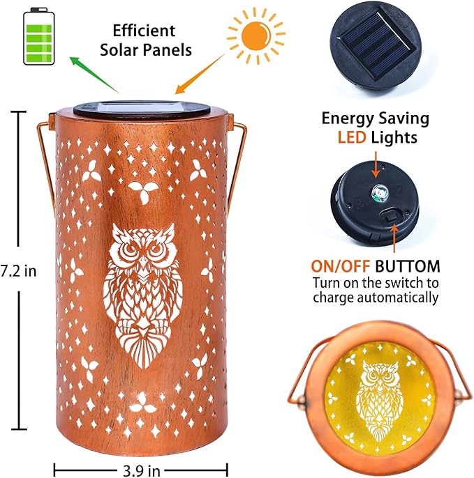 Owl Solar Lanterns Outdoor Waterproof Hanging Solar Lights Owl Gifts for Women Men Metal Decorative LED Owl Lanterns for Garden Decor,Yard,Patio,Lawn,Tabletop,Pathway,Landscape - Bloomnest