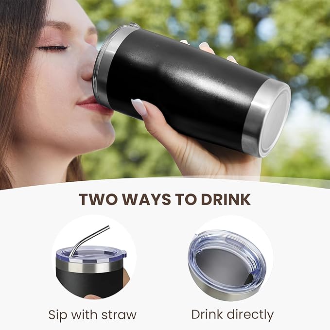 MEWAY 20oz Tumbler 4 Pack Double Wall Vacuum Insulated Travel Mug Bulk, Stainless Steel Tumblers with Lid and Straw, Durable Powder Coated Coffee Cups for Cold & Hot Drinks (Black, 4) - Bloomnest