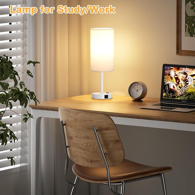 Dicoool Touch Bedside Table Lamp with USB - 3 Way Dimmable White Lamp for Bedroom Nightstand, Desk Lamp with Charging Station for Dorm, Office, Kids Room, Living Room - Bloomnest
