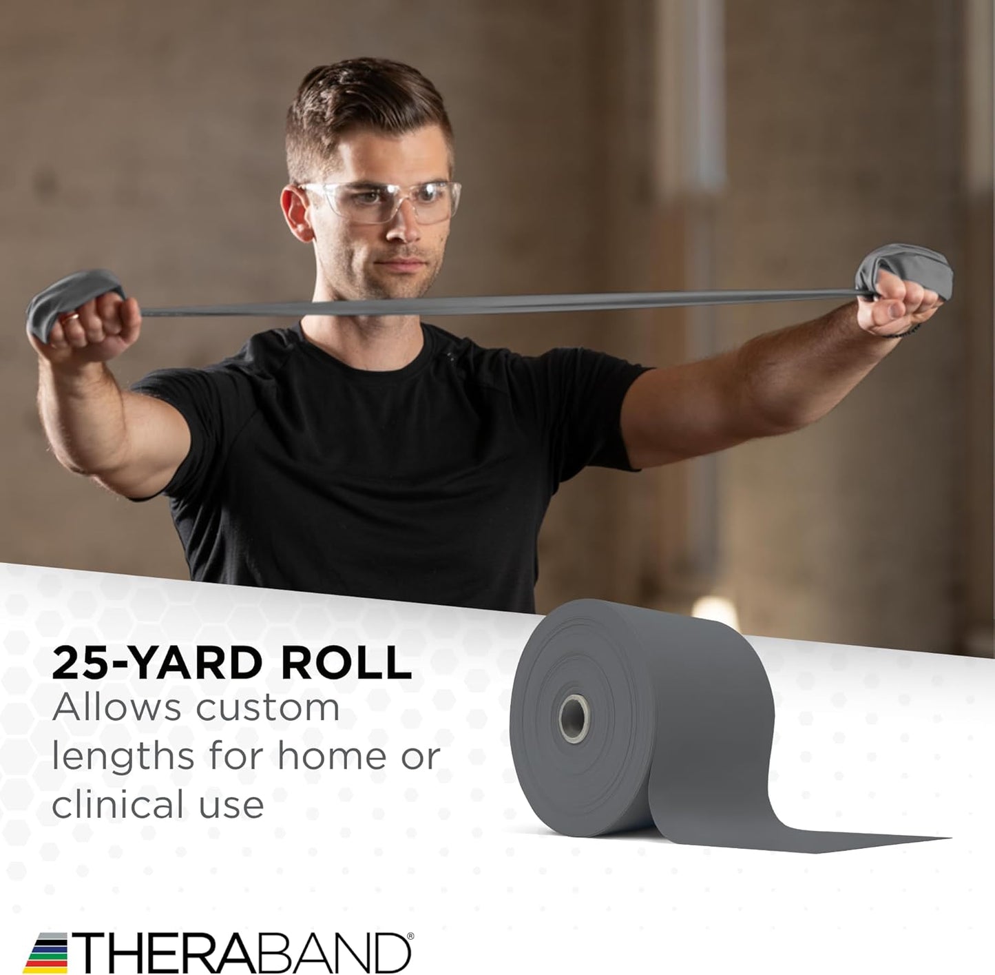 THERABAND Resistance Band 25 Yard Roll, Non-Latex Professional Elastic Stretch Bands for Upper & Lower Body Exercise Workouts, Physical Therapy, Lower Pilates, Flexibility, & Rehab, Dispenser Box