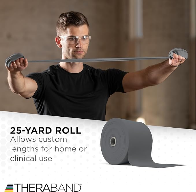 THERABAND Resistance Band 25 Yard Roll, Non-Latex Professional Elastic Stretch Bands for Upper & Lower Body Exercise Workouts, Physical Therapy, Lower Pilates, Flexibility, & Rehab, Dispenser Box - Bloomnest