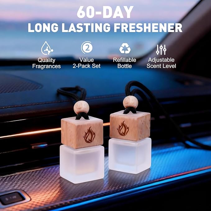 Car Air Freshener Hanging 2 Pack, Black Cedar and Juniper Essential Oil Air Diffuser, Long Lasting Car Scent Fragrance, Car Accessories for Women Men - Bloomnest