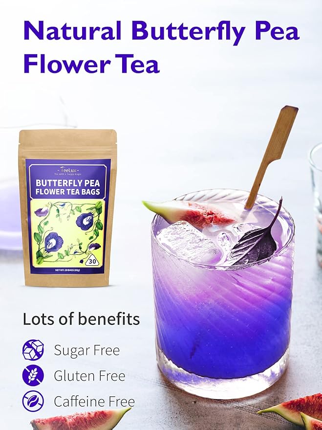 TeeLux Butterfly Pea Flower Tea Bags - Premium Dried Butterfly Pea Flower for Blue & Purple Drinks and Food Coloring, 30 Tea Bags - Bloomnest