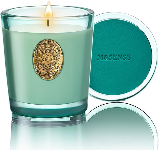 M&SENSE Natural Clean Scented Soy Candle | Fresh Linen & Neon Blue | 9.2 oz, 50H Burn Time | Luxury Scented Candle for Relaxation, Gifting, Home Décor | Ideal for Bedroom, Office, Party Ambiance - Bloomnest