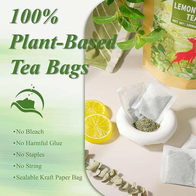 WT WEETEE Lemon Balm Tea Bags, 100 Count Pure Lemon Balm Leaves, Honey Scented with a Delicate Lemon Flavor, Caffeine-Free Herbal Tea - Bloomnest