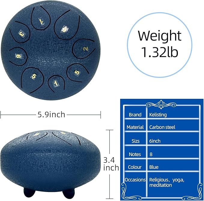 Steel Tongue Drum 6 Inch 8 Notes,C-Key Steel Hand Drum Instruments Set for Kids Adults,Navy Blue - Bloomnest