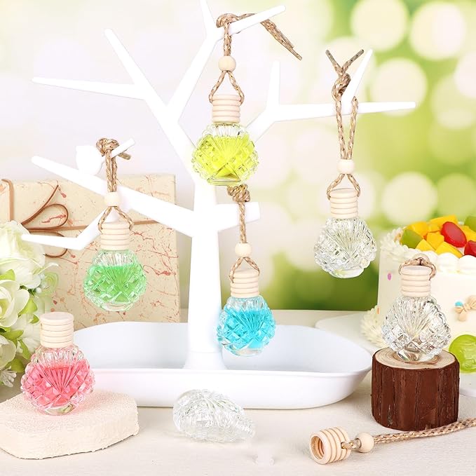 60 Pcs Hanging Car Air Freshener Car Diffuser Bottle Empty Glass Perfume Bottles Air Freshener Diffuser Bottle Pendant for Essential Oils Fragrance Aromatherapy Ornament Decor (Shell) - Bloomnest