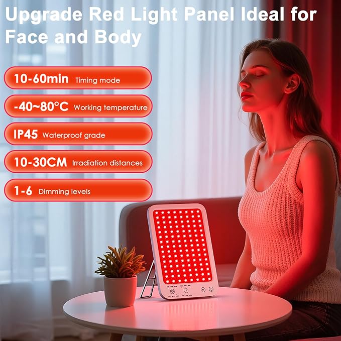 Red Light Therapy for Face and Body, Dual 660nm & 850nm Near Infrared Red Light Therapy Panel with Adjustable Stand and Timer, 3 Modes and 6 Brightness Levels,Ideal Gift for Family & Friends (white) Ziptly