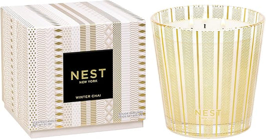 NEST New York Scented 3-Wick Candle, Winter Chai - 21.2 oz - Up to 100-Hour Burn Time - Reusable Glass Vessel - Bloomnest