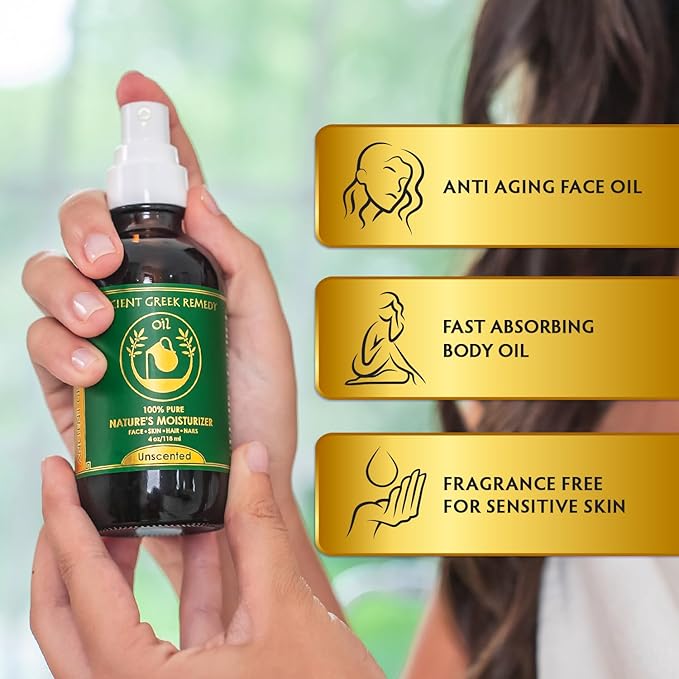 Ancient Greek Remedy - Hydrating Face Oil for Women - Anti-Aging Serum with Organic Jojoba, Rosehip, Sweet Almond, Olive, and Vitamin E - Fast Absorbing Body Oil for Dry Skin - Fragrance Free, 4 fl oz - Bloomnest