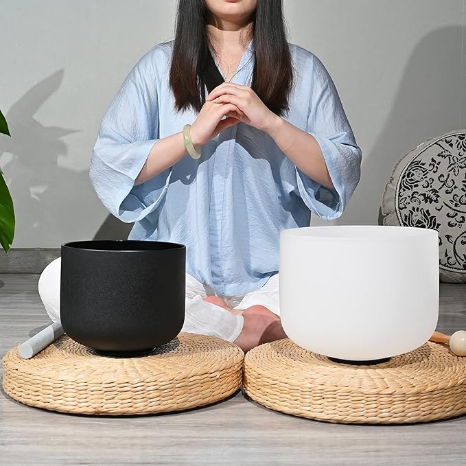 Couple of 2 PCS Yin and Yang Crystal Singing Bowl Set 8 Inch Black and 10 Inch White Mutual Attraction Bowls - Bloomnest