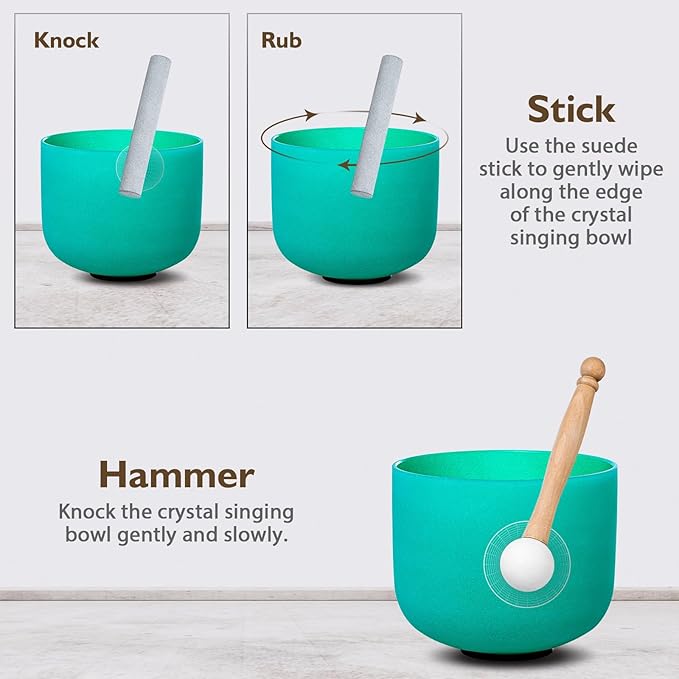10 Inch Green F Note 432hz Heart Chakra Crystal Singing Bowl Healing with Carrying Case and Rubber Mallet Suede Strikers Oring - Bloomnest