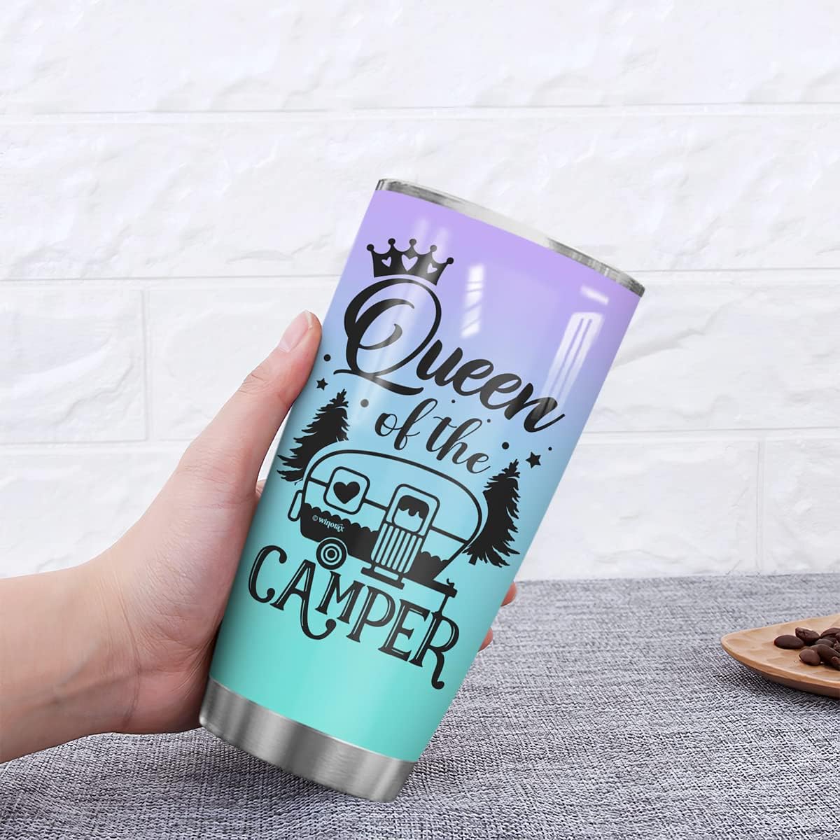 winorax Queen of The Camper Tumbler Personalized Camping Tumbler Gifts For Campers Woman from Husband Boyfriend Sisters Best Friend Coffee Cup 20oz 30oz Travel Mug Stainless Steel