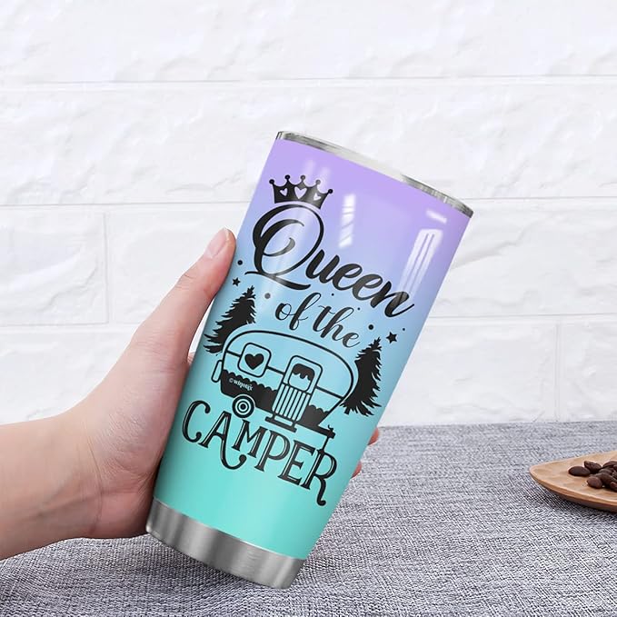 winorax Queen of The Camper Tumbler Personalized Camping Tumbler Gifts For Campers Woman from Husband Boyfriend Sisters Best Friend Coffee Cup 20oz 30oz Travel Mug Stainless Steel - Bloomnest