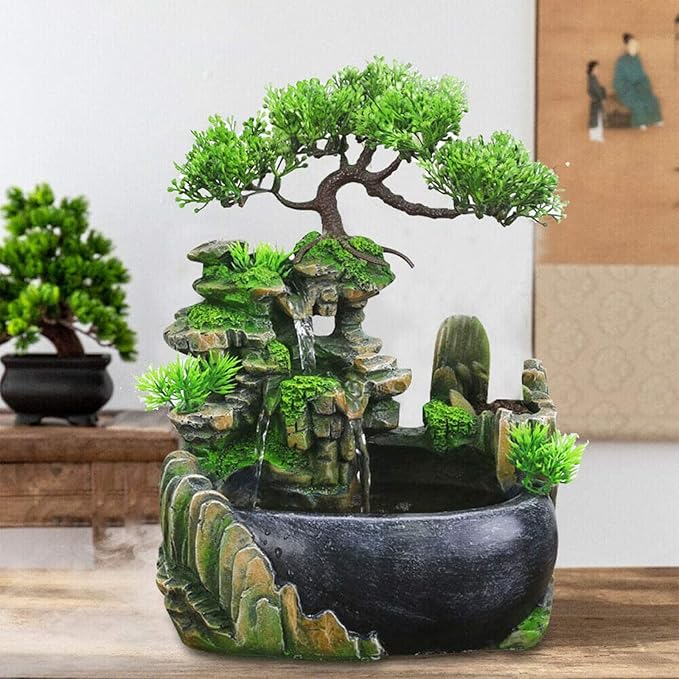 Rockery Stream Tabletop Fountain, Zen Meditation Indoor Waterfall Feature with Automatic Pump and Switch, Desktop Fountain for Home Office Bedroom Decoration (B) - Bloomnest