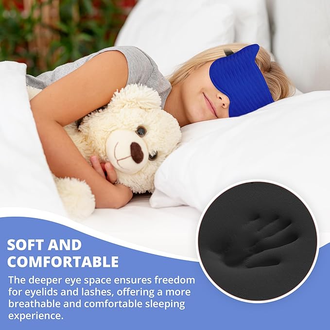 3D Kids Sleep Eye Mask: 3D Contoured Cup Sleeping Masks, Blindfold Sleep Eye Cover with Adjustable Strap, Memory Foam Lightweight Night Eyeshade for Boys Girls Teens (Royal Blue) - Bloomnest