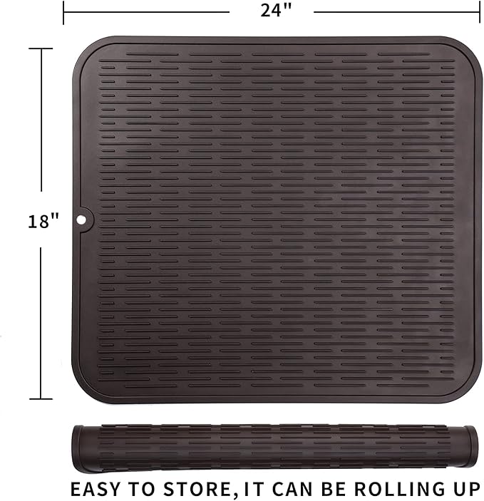 Silicone Dish Drying Mat for Multiple Usage,Easy clean,Eco-friendly,Heat-resistant Silicone Mat for Kitchen Counter or Sink,Refrigerator or Drawer Liner Coffee 2XL 24 inches x 18 inches - Bloomnest