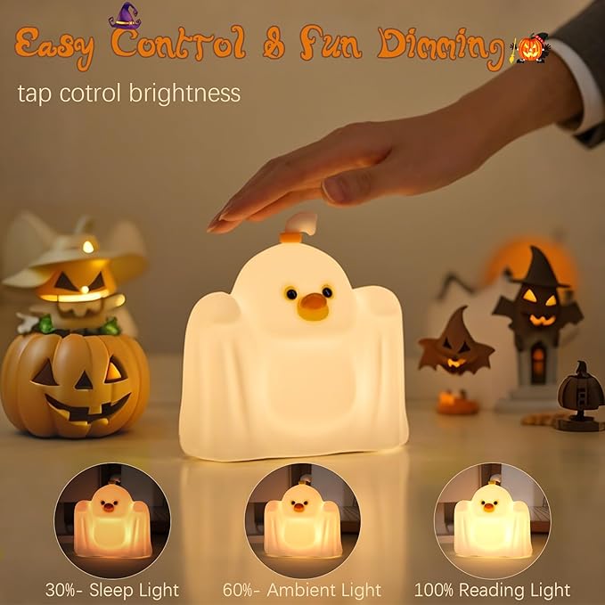 Ghost Duck Night Light for Kids, Cute Halloween Decor Squishy Lamp, Fun Weired Gag Ducky Gifts, Rechargeable Dimmable Bedside Animal Lamp, Baby Room Boys Girls College Dorm Trendy Stuff - Bloomnest