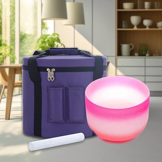 KVKA 10 Inch F Note Heart Chakra Rainbow Quartz Frosted Crystal Singing Bowl with Carrying Case for Sound Healing Yoga Bath - Bloomnest