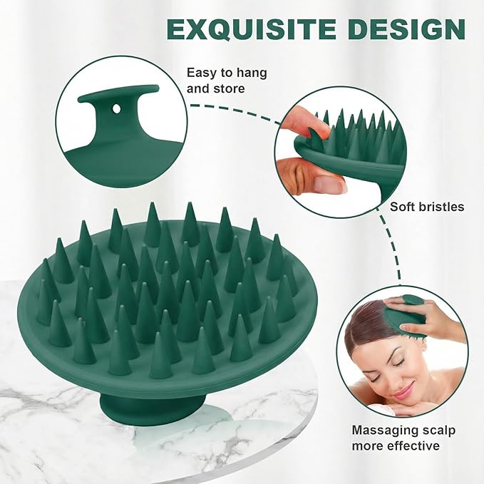 Meartchy Silicone Scalp Massager Shampoo Brush, Scalp Brush for Hair Growth & Dandruff Removal, Hair Scrubber Scalp Stimulator Exfoliator Brush with Soft Bristles for Wet Dry Scalp Care (Dark Green) Meartchy