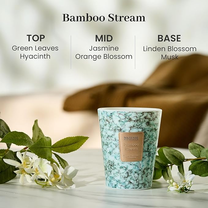 M&SENSE BambooStream Scented Candles for Home, Lead-Free Wick Highly Scented Jar Candles, 14.1 Oz 80 Hours Lasting Burning Candles Gifts for Women, Relaxing Aromatherapy Candle for Stress Relief - Bloomnest