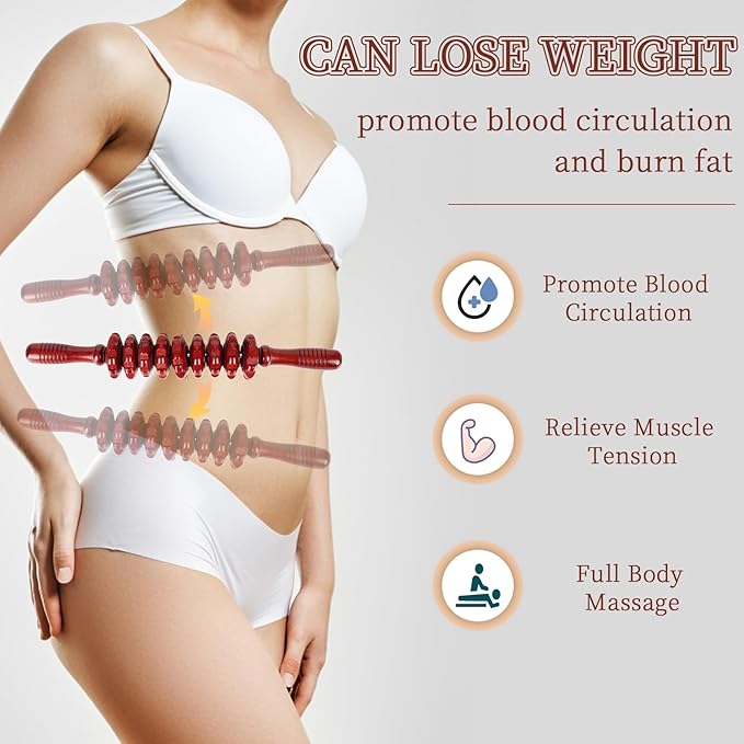 Liitrton Manual Wooden Fascia Massage Roller Trigger Points for Release Cellulite Sore Muscle Blasting (Red) - Bloomnest
