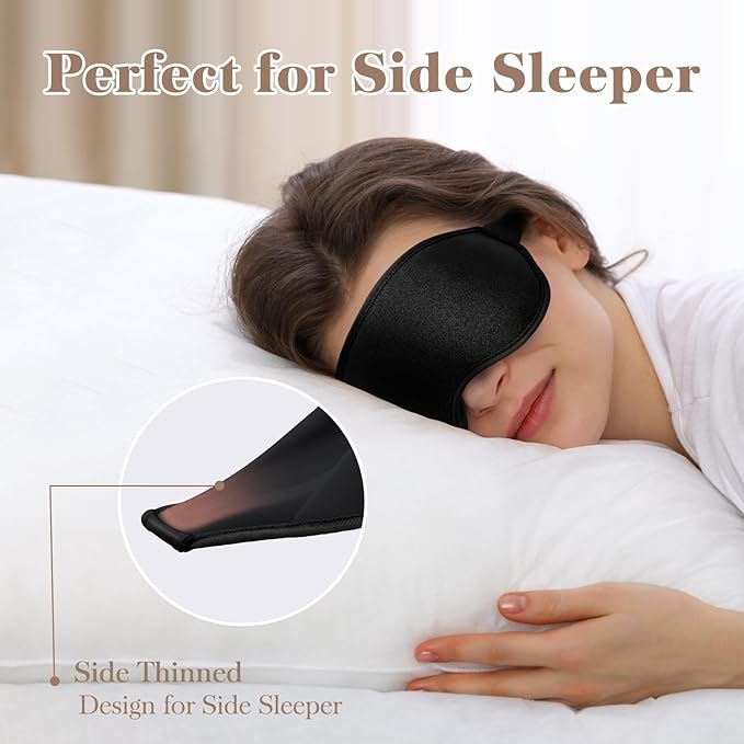 3D Cooling Eye Mask Sleep Mask for Men & Women, 100% Pressure-Free & Light Block-Out Eye Mask for Sleep with Easy Adjustable Strap, Night Eye Cover for Travel, Black - Bloomnest