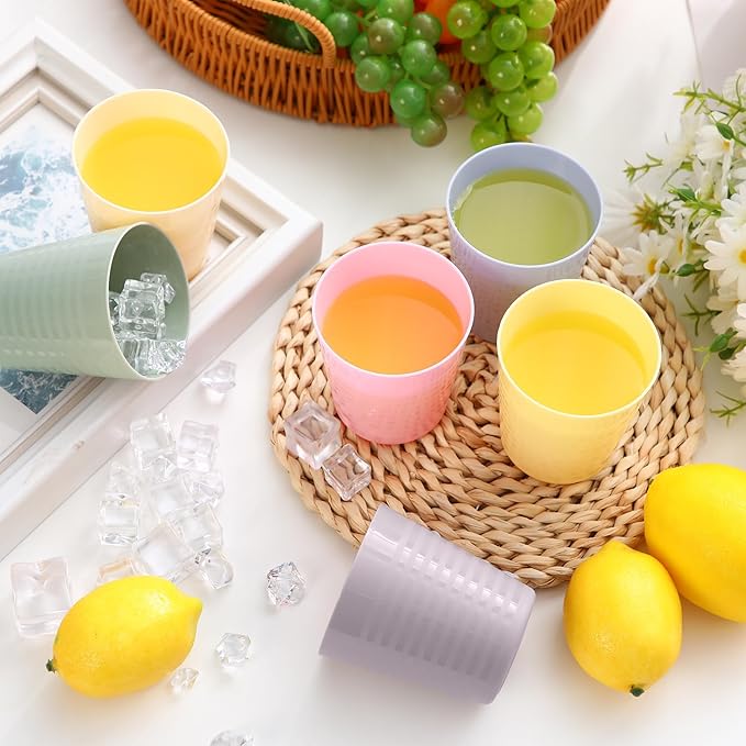Eccliy 36pcs Kids Cups 8 oz Unbreakable Plastic Stackable Juice Reusable Tumblers Bulk Plastic Drinking Cups for Toddlers Baby Kids, Dishwasher Safe, 6 Colors(Pink color) - Bloomnest